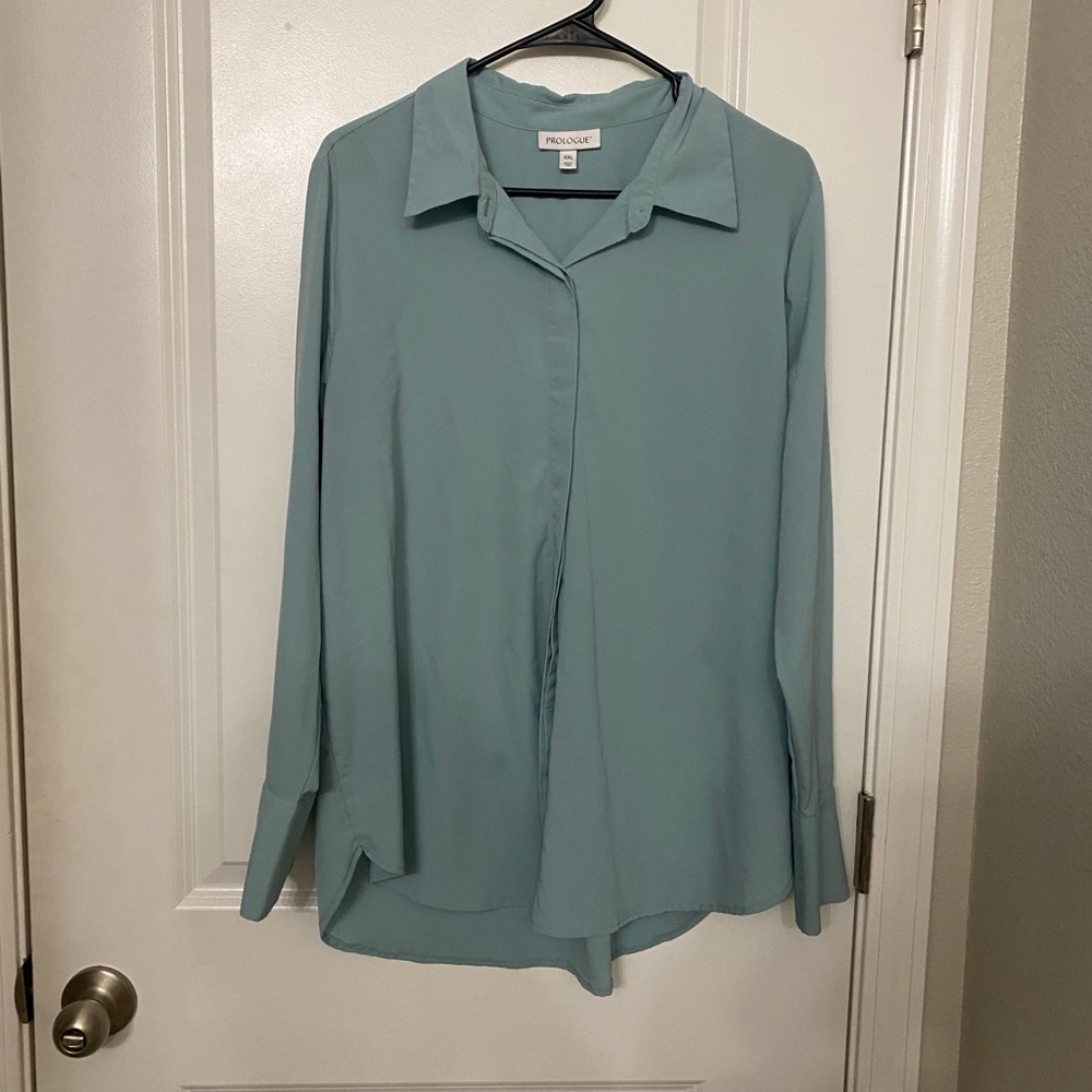 Teal button up blouse